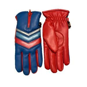Hang Ten Gloves 70s 80s Ski Foam Insulated Womens Sz S Red Blue Silver Retro